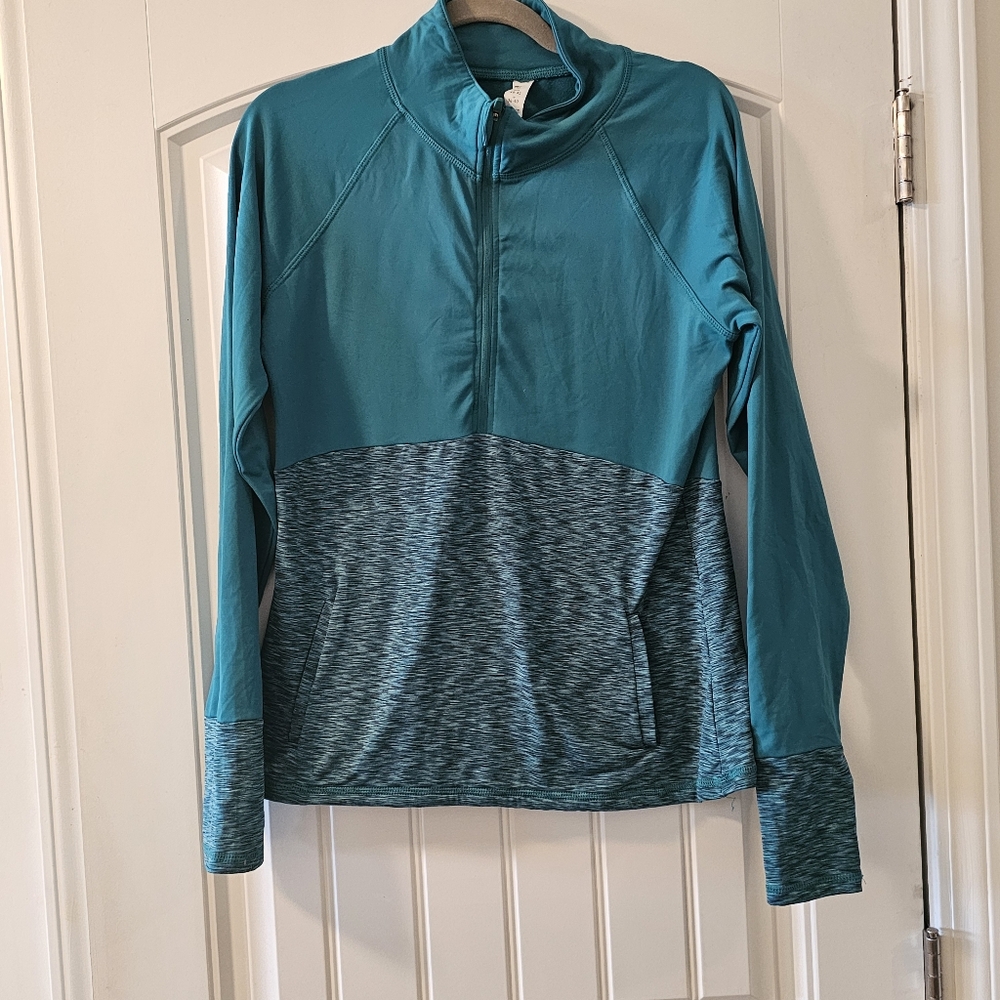 Marika Teal Quarter Zip Athletic Pullover With Thumb Holes